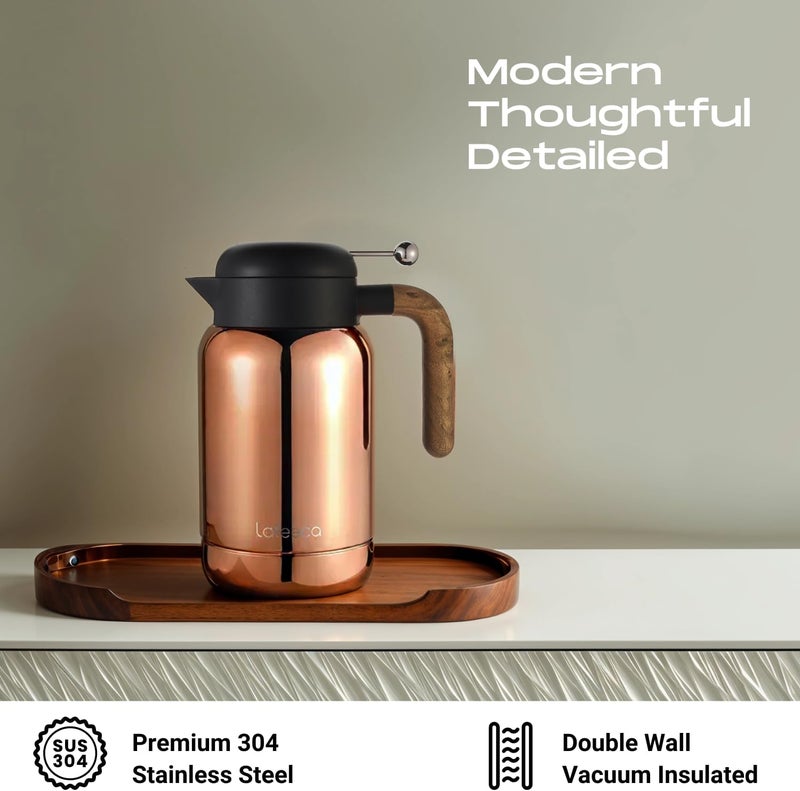 LAFEECA Aura Thermal Coffee Carafe - Vacuum Insulated Stainless Steel Tea Pot & Water Pitcher, Keeps Drinks Hot or Cold, BPA-Free, Beverage Dispenser Thermos - 51 oz Copper - Image 2